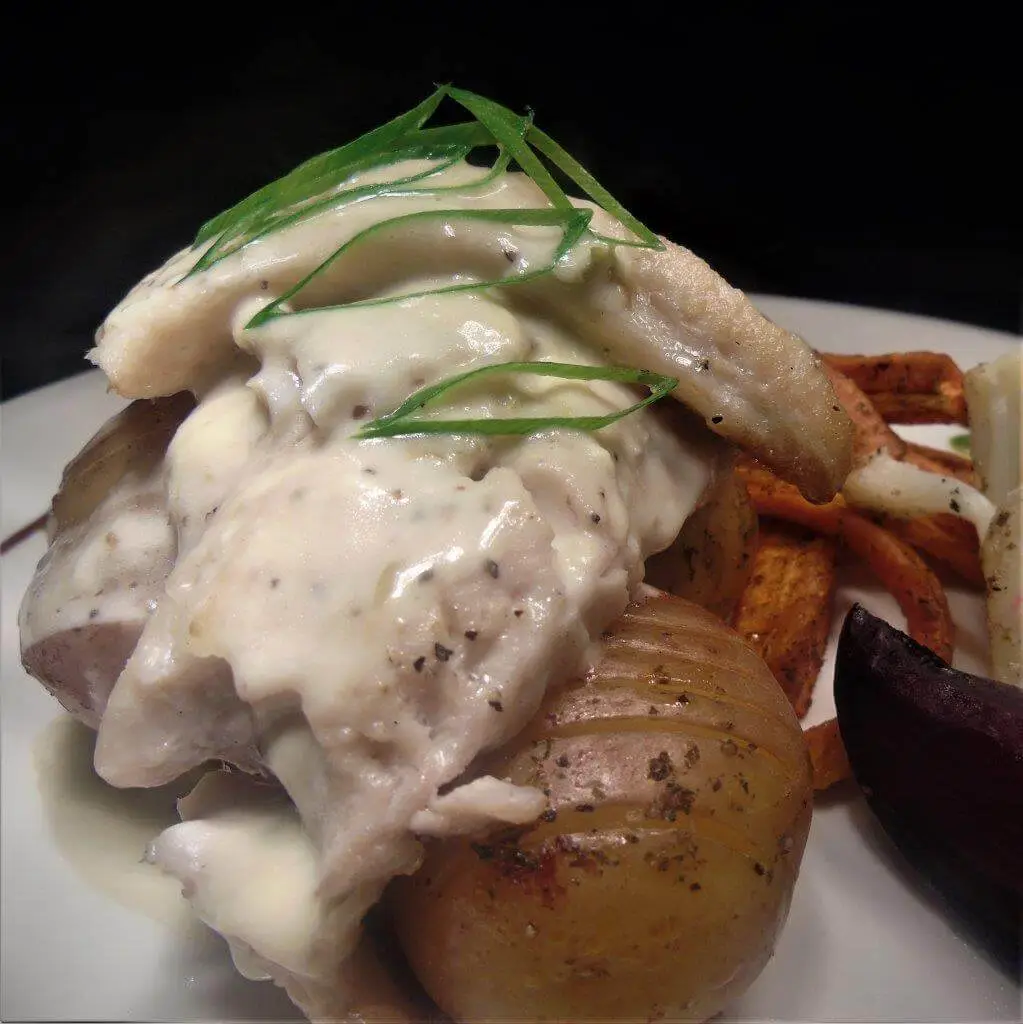 Fish Hasselback Potatoes & Veg